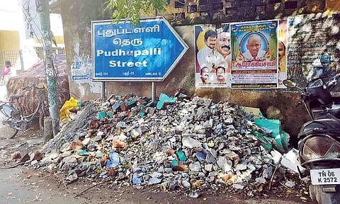 Debris dumped on a street in Mylapore
