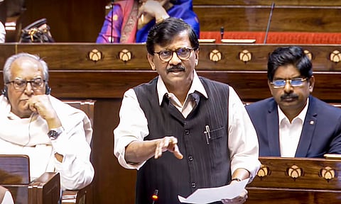 Shiv Sena (UBT) MP Sanjay Raut speaks in the Rajya Sabha during the Winter session of Parliament (PTI)