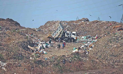 File photo of bio-mining process at the Kodungaiyur dumpyard