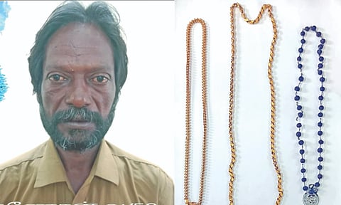 Ganesan and the stolen ornaments that were returned to the Tambaram police