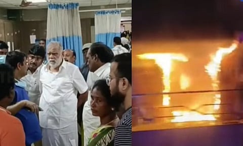 Those who sustained serious burn wounds in the hospital fire mishap have been moved to Dindigul GH for emergency treatment. (Daily Thanthi screengrabs)
