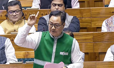 Union Minister for Parliamentary Affairs and Minority Affairs Kiren Rijiju speaks in the Lok Sabha during the Winter session of Parliament (PTI)