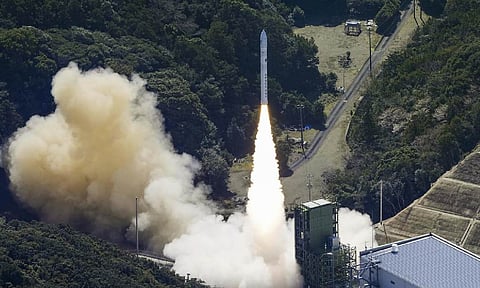 Space One’s Kairos rocket is launched before it explodes after liftoff from a launch pad in Kushimoto, Wakayama prefecture, western Japan, on March 13, 2024. (AP)