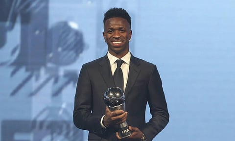Vinicius Junior of Real Madrid is awarded as the Best Men's FIFA Player during the FIFA Football Awards 2024 (AP)