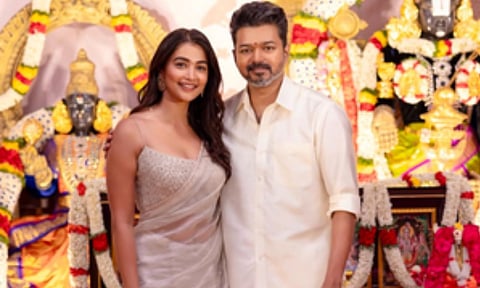 Actress Pooja Hegde with Thalapathy Vijay (IANS)