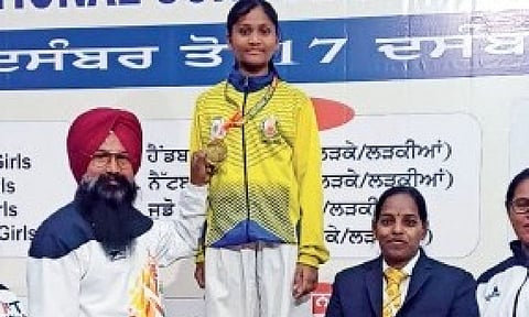 AS Nithila, a class VI student of a government girls’ higher secondary school in Ashok Nagar, bagged gold in the 46-kg category