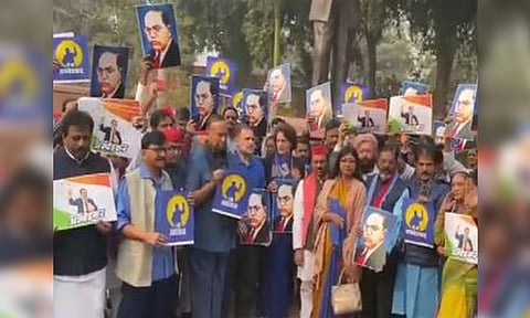 Visual of INDIA bloc protest on Thursday. (Photo/ANI)