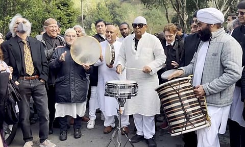 Percussionist A Sivamani attends the funeral of Tabla maestro Zakir Hussain at Fernwood Cemetery in San Francisco (PTI)