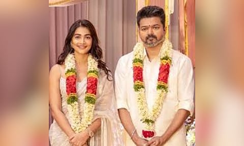 Vijay and Pooja Hegde during Thalapathy 69 poojai event (Instagram)