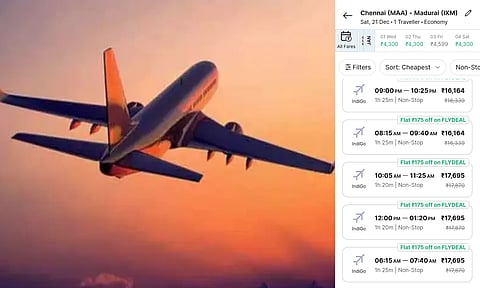 Representative image; Screengrab of flight ticket prices