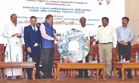 Minister Ma Subramanian releasing an awarness video for food vendors in the city on Saturday