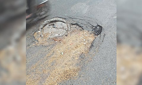 Broken manhole which causes trouble for commuters at Old Washermanpet 