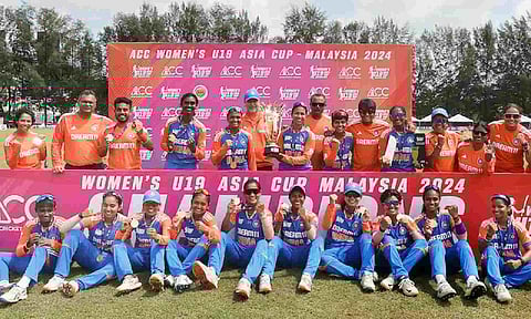 India Women's U19 T20 Asia Cup team pose with the trophy (X)
