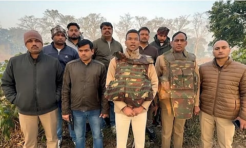 Police and security personnel after an encounter in Pilibhit, Uttar Pradesh, on December 23, 2024. Three criminals allegedly involved in a grenade attack in Gurdaspur were injured in an encounter with a joint team of Uttar Pradesh and Punjab police in Pilibhit. | Photo Credit: PTI
