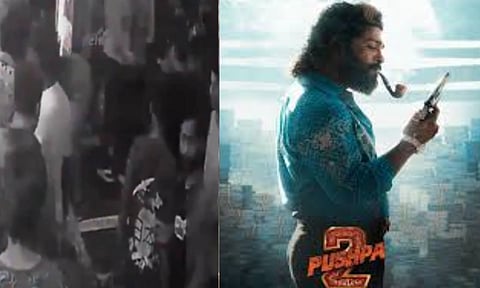 Visuals from the stampede; 'Pushpa 2' poster (ANI)