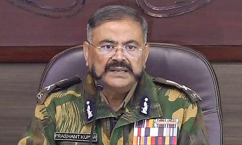 Uttar Pradesh DGP Prashant Kumar during a press conference over the Pilibhit encounter in which three suspected Khalistani terrorists allegedly involved in the grenade attack in Gurdaspur were killed, in Lucknow (PTI) 