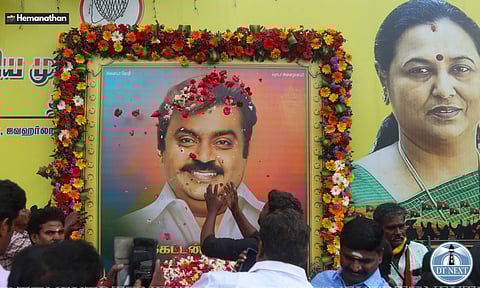 Floral tributes were paid to DMDK Founder and actor-politician Vijayakanth on his first death anniversary (Photo: Hemanathan)