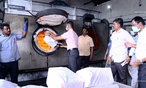 Narcotics Intelligence Bureau CID unit of Tamil Nadu Police on Saturday incinerated 3,421.5 kg of dry ganja seized in 224 cases 