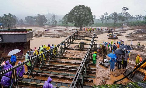 Rescue operation underway following landslides triggered by heavy rain at Chooralmala (PTI)