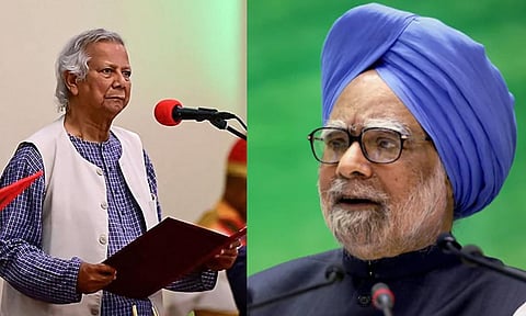 Bangladesh Chief Adviser Yunus; former PM Manmohan Singh (Photos: AFP/PTI) 