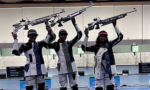 Meghana Sajjanar, Ananya Naidu (Centre), R Narmada Nithin at 67th National Shooting Championship Competitions (Image: NRAI)