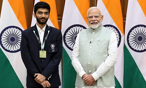 D Gukesh with PM Narendra Modi (X)