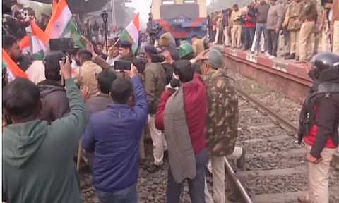 Visuals from the 'rail roko' protest (Photo/ANI)