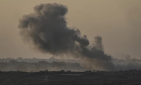 Smoke rises following an Israeli airstrike in the Gaza Strip, as seen from Sderot, southern Israel (AP) 