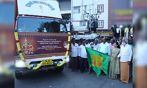 TN HR&CE dispatches 5L biscuit packets, 2,000 bottles for devotees, police personnel