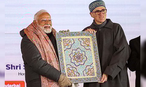Chief Minister Omar Abdullah addresses a public meeting, at Sonamarg, in Ganderbal district, J&K (PTI) 