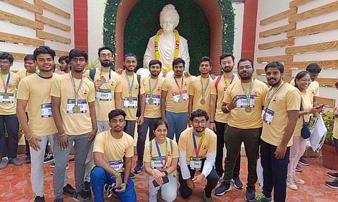 Participants pose after the marathon 
