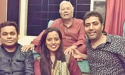 AR Rahman with Ustad Ghulam Mustafa Khan (IANS)