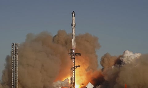 SpaceX's mega rocket Starship launches for a test flight from Starbase in Boca Chica, Texas (AP)