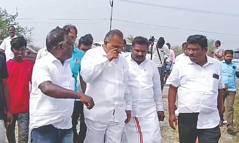 TVK general secretary N Anand inspecting the venue in Ekanapuram where Vijay will meet Parandur protesters