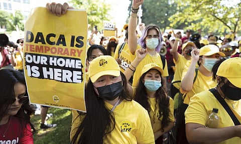  Susana Lujano, left, a dreamer from Mexico who lives in Houston, joins other activists to rally in support of the Deferred Action for Childhood Arrivals program, also known as DACA (AP)