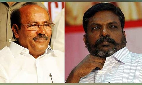 PMK founder Dr S Ramadoss; VCK chief Thol Thirumavalavan