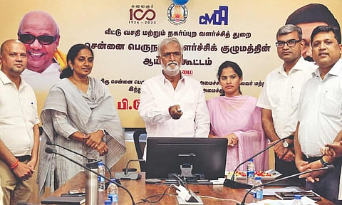 HR&CE Minister PK Sekarbabu launches the KCBT mobile app during a review meeting on Tuesday