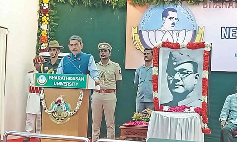 Governor Ravi addressing Tiruchy BU audience