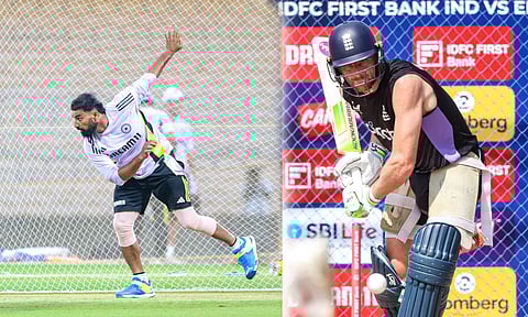 Mohammed Shami bowling in the nets during practice session Jos Buttler during a nets session