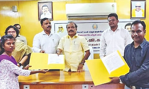 Minister CV Ganesan handing over appointment orders