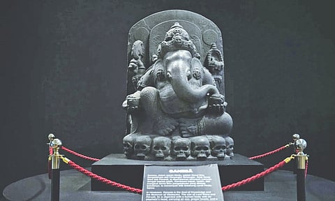 A statue of Hindu god Ganesha is displayed during an exhibition showing Indonesian historical artifacts repatriated from the Netherlands, at the National Museum in Jakarta (AP)