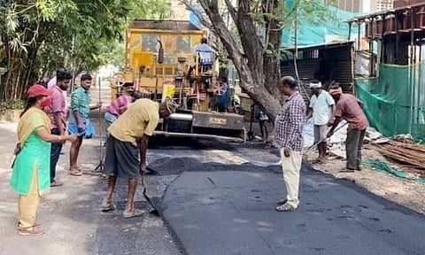 Re-laid roads patched up by the Greater Chennai Corporation (GCC)