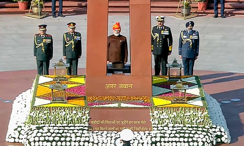 Prime Minister Narendra Modi pays homage at the National War Memorial on the occasion of 76th Republic Day