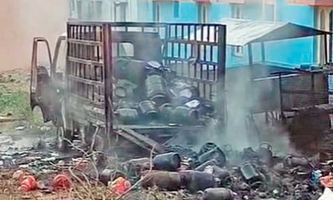 The entirely gutted vehicle in Hosur