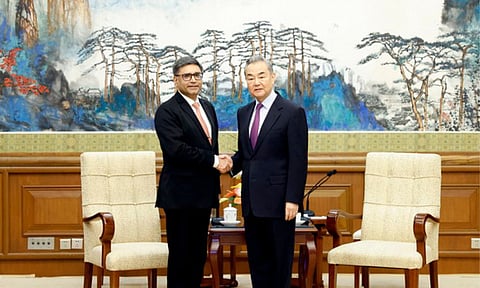 Chinese Foreign Minister Wang Yi and India's Foreign Secretary Vikram Misri during a meeting, in Beijing (PTI)