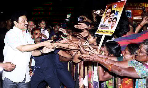In this image released by CM Office, TN CM MK Stalin meets people during a roadshow at Tindivanam, in Villupuram district, Monday, Jan 27. 2025