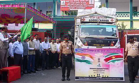 General Manager Shri.B.S.Reddy I.O.F.S waved a green flag to start the export consignment truck at OFC Avadi (Hemanathan M)