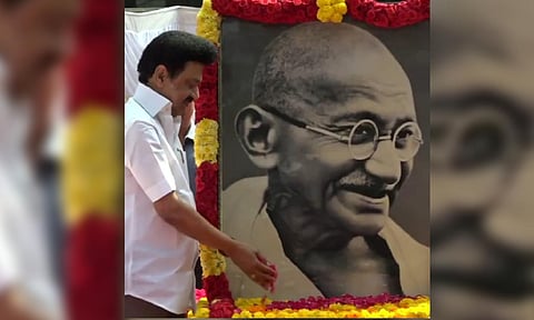 Tamil Nadu CM Stalin pays floral tributes to Mahatma Gandhi (X) 