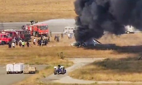 A helicopter of the Indian Coast Guard (ICG) crashes during landing at Porbandar airport, Gujarat, Sunday, Jan. 5, 2025 (PTI) 