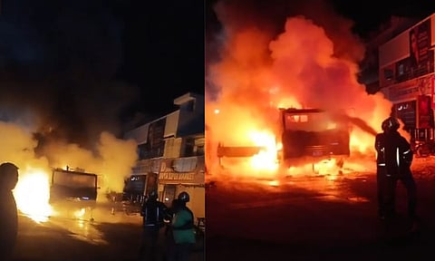 Firefighter trying to extinguish the blaze